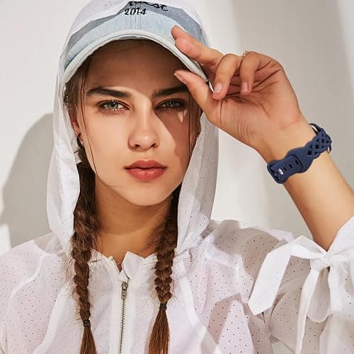 Braided Silicone Bands Compatible with Apple Watch 38mm 40mm 41mm 42mm 44mm 45mm 46mm 49mm for Women, Slim Thin Narrow Hollow-out Strap Cute for iWatch Ultra 2 Series 10/SE/9/8/7/6/5/4/3/2/1 Women thumbnail 6