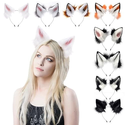 HAOAN Handmade Cat Fox Fur Ears Hairhoop Headwear Anime Party Halloween Costume Headband Hairband thumbnail 5