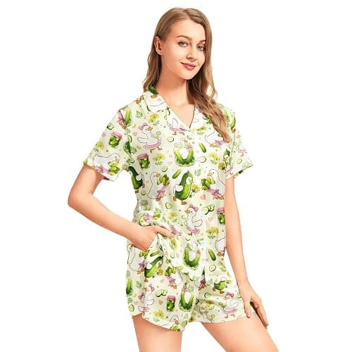 WELLINZER Satin Silk Pajamas for Women 2Pcs Collar Sleepwear Button Down Short Sleeve Shorts Pjs Set Loungewear thumbnail 3