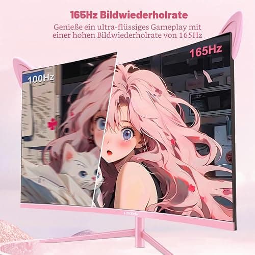 FYHXele 27 Zoll Curved Gaming Monitor-165Hz, 1800R Curved Bildschirm, 1ms, Fast IPS, FreeSync, VA Panel 100% sRGB, VESA 100X100mm, HDMI/DP Computer Monitor -Rosa (27-1K) thumbnail 2
