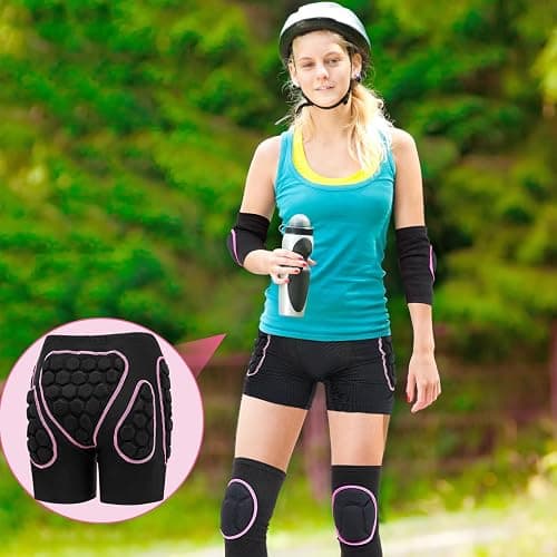 Lewtemi 3 Set Protective 3D Padded Hip EVA Short Pants Knee Pads Elbow Set Winter Protection Hip Pads Thick Non Slip Knee Sleeve Elbow Guard for Men Women Kid Ski Ice Skating thumbnail 7