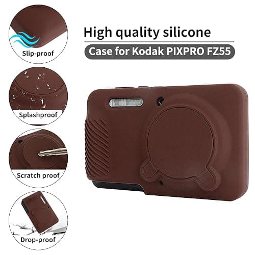 Rieibi Silicone Case for Kodak PIXPRO FZ55 Case, Accessories for Kodak PIXPRO FZ55 Camera Case with 2 Pcs Screen Protectors, Detachable Lens Cover for PIXPRO FZ55 Camera,Coffee thumbnail 3