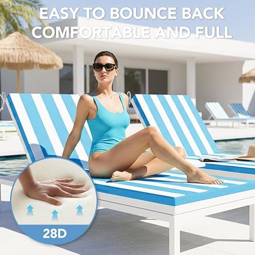 L'AGRATY Outdoor Lounge Chaise Cushion: 72x21x3 Inch Waterproof Lounge Chair Cushion for Outdoor Furniture with Fade Resistant Removable Cover - Patio Cushions for Pool Lawn Deck(Blue White 2Pcs) thumbnail 3
