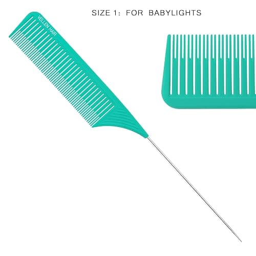 Vellen Hair Ultimate Highlight Comb Set, 5 Sizes (Mint), Heat Resistant PEI Material, Extra Long Stainless Steel Needle - Professional Balayage Comb for Hair Stylists and Colorists thumbnail 7