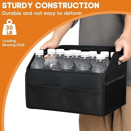 Adullama Car Storage Organizer Reinforced Dividable Leather Car Caddy Basket for Front Seat Floor Back Sturdy Frosted Handle 8 Compartments Adjustable Strap Buckles Slip-Resistant for SUV Truck thumbnail 6