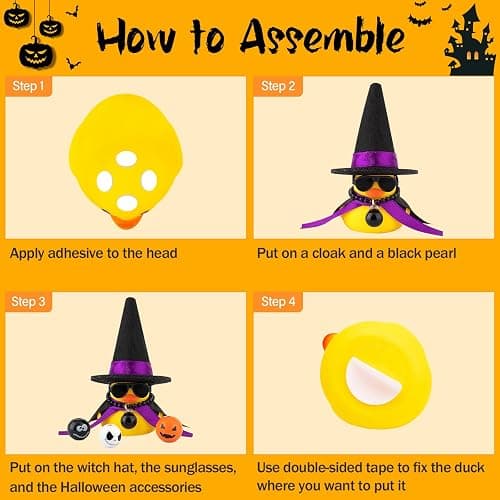 wonuu Halloween Rubber Duck Witch Duck Car Decorations Halloween Accessories Witch Hat Pumpkin Skull and Cloak, Long Black Skirt thumbnail 3