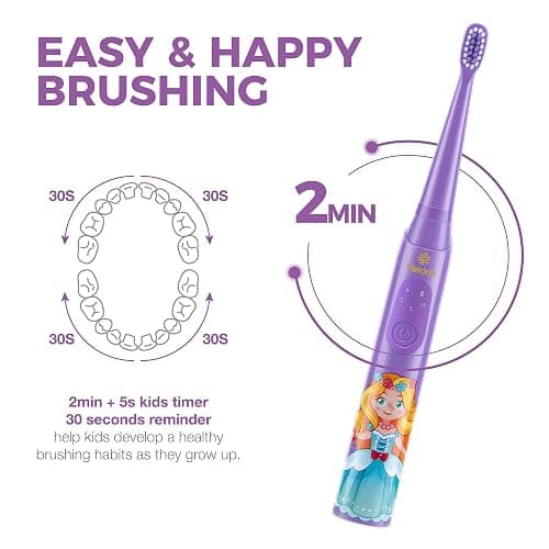 Vekkia Sonic Rechargeable Kids Electric Toothbrush(Purple) | 3 Modes with Memory/Fun & Easy Cleaning/24000 Strokes, IPX7 Waterproof, 2-Min Timer for Age 5+/4 Soft Bristles thumbnail 4