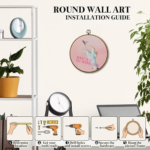 JUIOEIU What If It All Works Out Wall Art, Inspirational Western Cowgirl Round Wall Decor, Pink Western Cowgirl Wall Art Hanging Decorations for Girly Room Bedroom Dorm Home Décor Accents Decor, 10x10in thumbnail 5