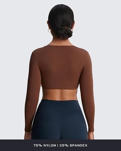 Aoxjox Long Sleeve Crop Tops for Women Sienna Twist Deep V Workout Cropped T Shirt Top thumbnail 3