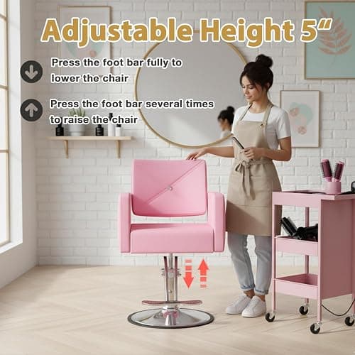 MIMWOW Salon Barber Chairs for Hair Stylist, Hair Salon Stylist Chair with Heavy Duty Hydraulic Pump Height Adjustable, 360 Degrees Rolling, Barber Braider Spa Beauty Equipment, Light Pink thumbnail 4