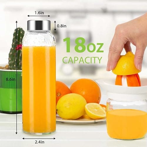Luxfuel Clear Glass Bottles with Lids 18 oz, Reusable Glass Water Bottles with Stainless Steel Cap for Juicing, Refrigerator,100% Leak Proof, BPA Free, Juice Glass Set of 6 - 18oz glass 6pack - 18oz thumbnail 5