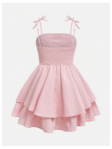 RoseSeek Girl's Flowy Cami Dress Ruched Sleeveless Pink Layered Ruffle Kawaii Short Smocked Summer Dresses thumbnail 2