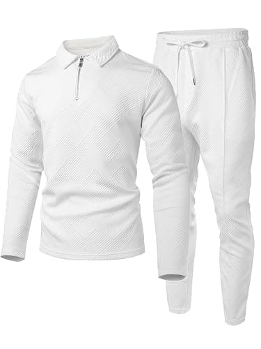 UOUA Mens 2 Piece Set Casual Outfits Polo Long Sleeve Shirt & Pants Track Suit Loungewear Athletic Sweatsuit thumbnail 5