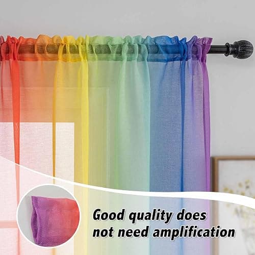 Anytime Rainbow Sheer Curtain Panels for Living Room Elegant Window Treatment Sets Light Filtering Translucent Draperies for Office (2 Panels,W52 x L63inch) thumbnail 4