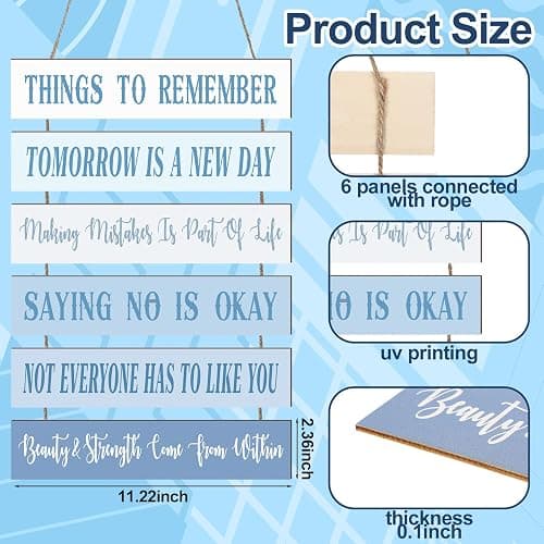 Pinkunn Inspirational Wall Art Quotes Wooden Room Wall Decor,Blue | Blue Inspirational Wall Art, Positive Quotes, Cute Preppy Room Decor for Bedroom Bathroom Office, Hanging Wooden Decorations thumbnail 3