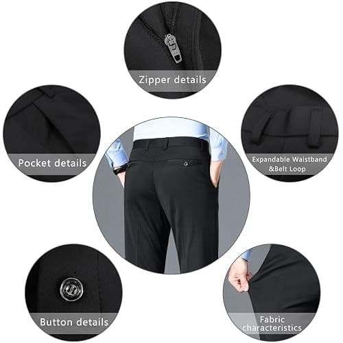 Mylldey Men's Regular Fit Dress Pants Casual Business Flat Front Mens Wrinkle Free Comfort Stretch Pants thumbnail 5