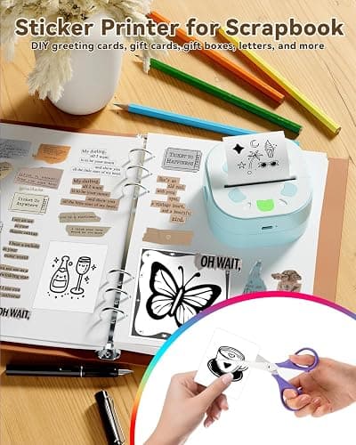 NDYIN Sticker Printer, PrintPods Mini Printer, Bluetooth Portable Sticker Maker with 3 Rolls Paper, Print Pod Inkless Thermal Printers for iphone, Impresora Portátil for Notes, Journal, DIY, Kids Gift thumbnail 2