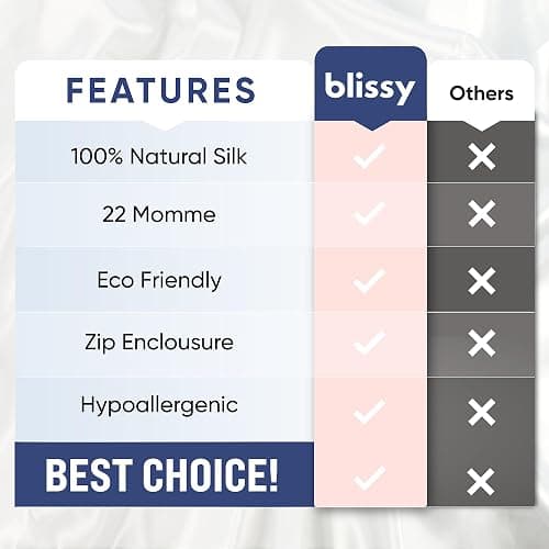 Blissy Silk Pillowcase - 100% Pure Mulberry Silk - 22 Momme 6A High-Grade Fibers - Silk Pillow Cover for Hair & Skin - Regular, Queen & King (Sky Blue, Standard) thumbnail 6