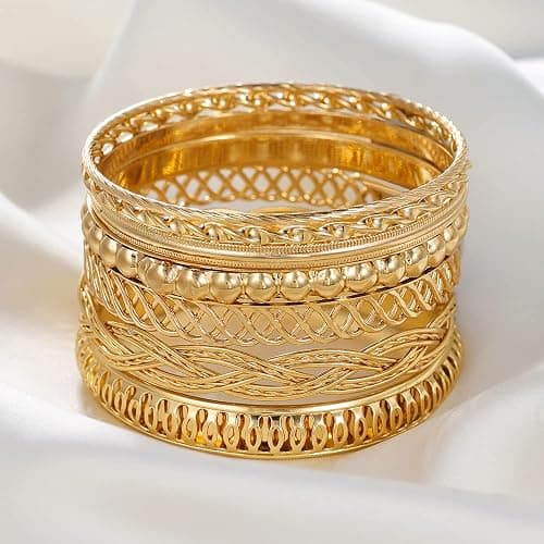 RINTOLER 16Pcs Gold Bangle Bracelets for Women - Multi Layer Stackable Textured Bracelets Boho Jewelrys Set. thumbnail 4