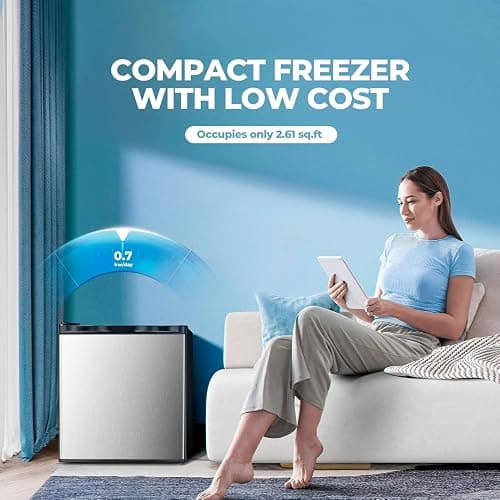 Electactic 1.1 Cu.ft Upright Freezer, Small Mini Freezer with Adjustable Thermostat, Removable Shelves, Reversible Single Door, for Bedroom/Home/Dorms/Apartment, Silver thumbnail 7
