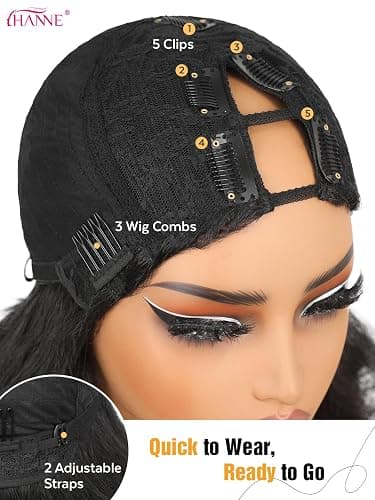 HANNE Yaki Wavy Flip Curls V Part Wig Curly U Part Wig 26’’ Fluffy Half Wig | Natural Black,230g,Glueless Wig,Synthetic,Heat Safe to 356℉,Hair Replacement Wigs,Beginner Friendly,Daily and Party Use thumbnail 7