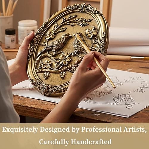 Vintage Bird Wall Sculpture,Antique Wall Decor,Retro Art Birds Sculpture,Hand Painted Wall Decoration with Embossed Couple Birds Design,Vintage Wall Decor for Living Room Bedroom Dining Room Hallway, Housewarming Gifts thumbnail 5