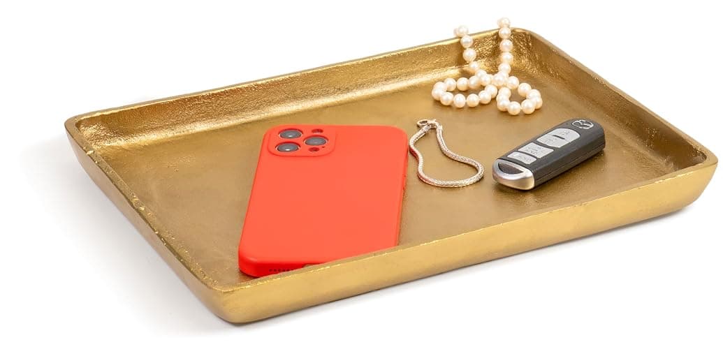 Red Co. 12” x 9” Large Decorative Rectangular Textured Metal Centerpiece Serving Tray, Antique Gold thumbnail 4