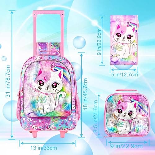 KLFVB Rolling Backpack for Girls Boys, Kids Roller Wheels School Bookbag with Lunch Bag, Wheeled School Bag for Children thumbnail 4