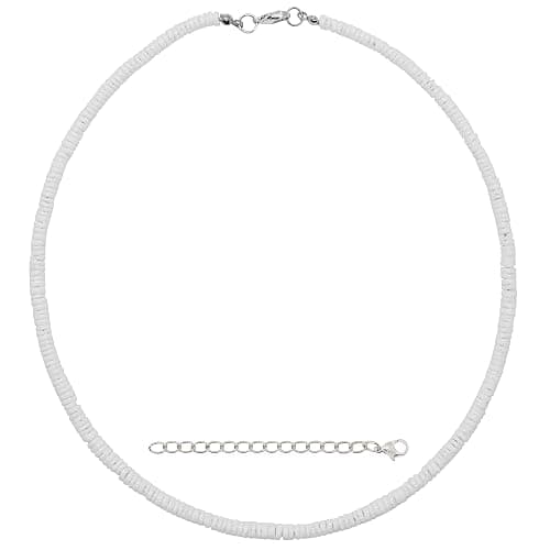 Puka Shell Necklace, White Beaded Seashell Necklaces for Women, Round Sea Shell Bead Choker for Men, Hawaiian Beach Surfer Jewelry Chokers - Image 1