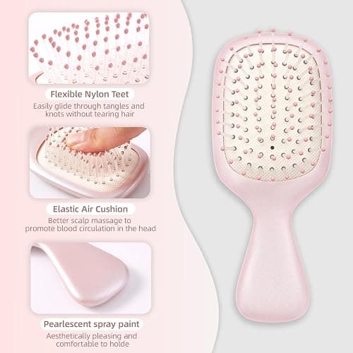 Jurrissa Mini Hair Bursh for Women Men and Kids, Protable Travel Size Hair Brush for Pockets Purses, Mini Detangler Brush for All Hair Types, Small Paddle Brush for Detangling (Pink) thumbnail 3