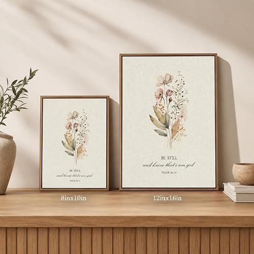 Be Still and Know That I am God - Psalm 46:10 Framed Canvas Wall Art, Watercolor Wildflower Bible Verse Print, Christian Religious Wall Decor for Bedroom Living Room, 8x10 Inch Natural Wood Frame thumbnail 7