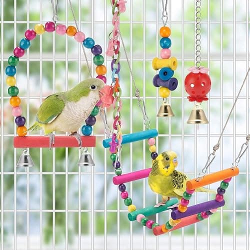 Swing Hanging Standing Chewing Toy Hammock Climbing Ladder, Cage Colorful Toys Suitable for Budgerigar, Parakeet, Conure, Cockatiel, Mynah, Love Birds, Finches thumbnail 6