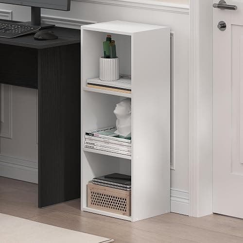 Furinno LUDER Book Shelf, 3-Cube Bookshelf, Bookcase with Open Shelves, 9.3 x 12 x 31.5, Easy Assembly, for Living Room, Bedroom, Home Office, White thumbnail 2