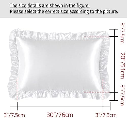HommxJF Silky Satin Ruffled Pillow Cases for Hair and Skin,White Silk Pillowcases Queen Set of 2 with Envelope Closure Princess Room Decoration thumbnail 3