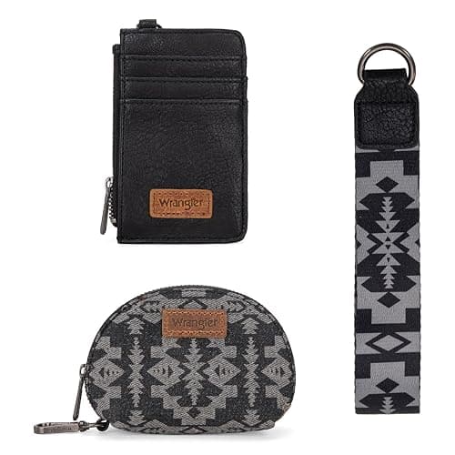 Wrangler Aztec Keychain Wristlet Wallets for Women Western Dual Pouch Wristlet Credit Card Holder Wallet with Zipper Pocket WG2212-W0051BK thumbnail 3