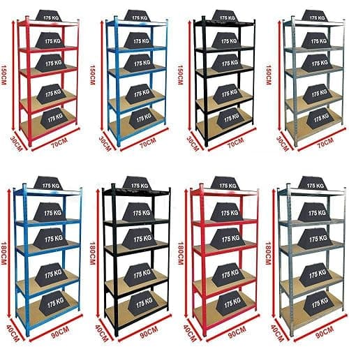 Garage Shelving Units - Heavy Duty 5 Tier Black Adjustable Shelving Shelf Racking Unit Storage Rack - 175KG Per Shelf - Metal Shelves Boltless Rack for Workshop, Shed, Office - 150cm x 70cm x 30cm thumbnail 6