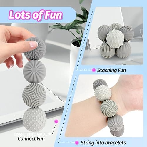 Weighted Magnetic Fidget Balls - 4 PCS Silicone Stress Relief Balls Stone for Adults Sensory Travel Toys for Calming,Stress,Autism and ADHD,Gifts for Kids Girls Boys with Case, Grey thumbnail 5