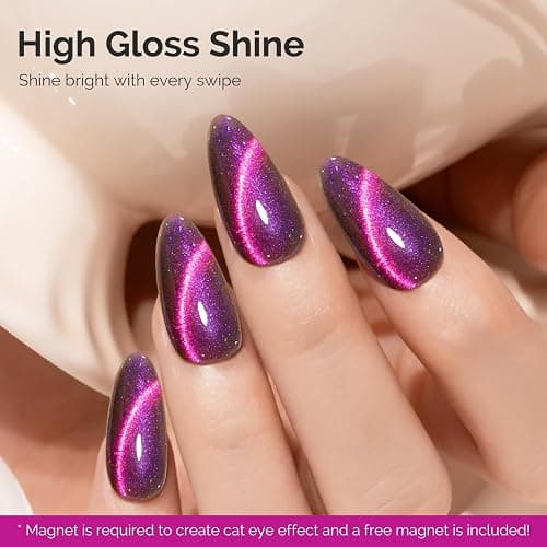MelodySusie 9D Chameleon Cat Eye Gel Nail Polish, 0.5 Fl Oz Pink Glitter Holographic Magnetic Nail Polish with Magnet, UV Nail Polish for Nail Art Manicure Salon DIY at Home G1601 thumbnail 4