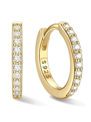 ChicSilver 925 Sterling Silver Huggie Earrings for Women 14K Gold Plated Silver Hoop Earrings for Women Hypoallergenic Small Cubic Zirconia Huggie Earring (6/8/10/12/14/16/18/20mm) - Image 1