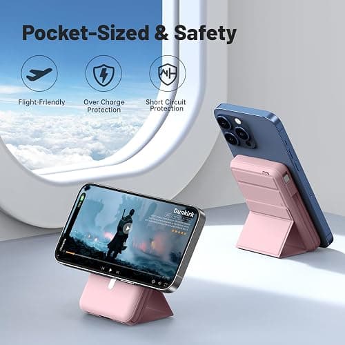 Azmuth Batterie Externe Magnétique Compatible avec MagSafe, 10000mAh sans Fil PowerBank Charge Rapide PD 20W avec 2 Câble et Support et Affichage LED, Compatible iPhone 17/16/15/14/13/Pro/Pro Max/Plus thumbnail 5