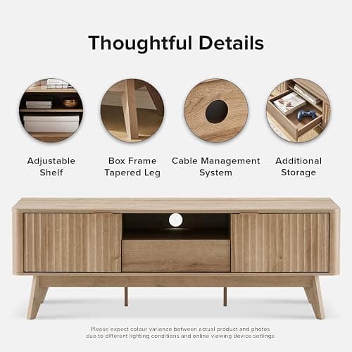mopio Brooklyn Mid-Century Modern TV Stand, for TVs up to 50” / 59" Waveform Panel, Sleek Curved Profile with Adjustable Shelf and Sturdy Box Frame Leg (Golden Oak, 57") thumbnail 5