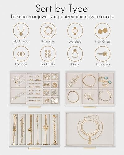 Vlando Jewelry Box for Women, Glass Lid Jewelry Organizer with 4 Drawers for Necklaces Rings Earrings Bracelets Christmas Gift - White thumbnail 4