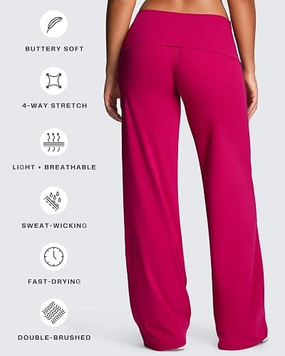 Aoxjox Women's Athlenza Fold Over Waist Yoga Pants | straight leg yoga pants,fold over waist,multiple inseam,no front seam, ultra soft lumastretch™ fabric, workout & yoga, casual thumbnail 6