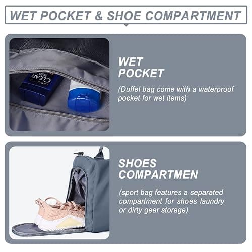 Weekender Duffel Bags for Women, Travel Totes Bag for Airplane, Cute Sports Gym Dance Overnight Luggage Bag with Wet Pocket Shoe Compartment, Carry On Hospital Bag for Labor and Delivery Haze blue thumbnail 6