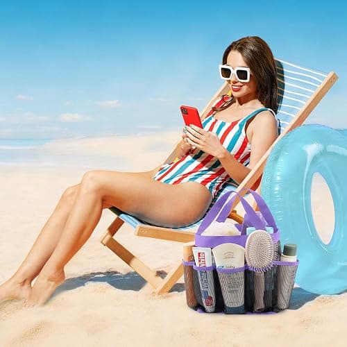 Lifewit Mesh Shower Caddy Freestanding Portable Shower Tote Bag for College Dorm, Bathroom, Gym, Travel, Quick Dry Hanging Organizer with 7 Storage Pockets for Toiletry Essentials,Purple thumbnail 8