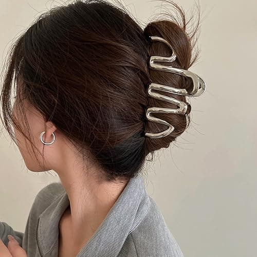 Muumoo Wavy Irregular Shape Metal Hair Clip, 1Pcs Silver Shark Claw Non-slip Head Clip - Elegant Hair Accessories for Daily Hair Accessories Decorations thumbnail 7