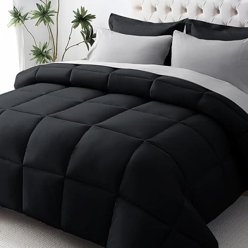 JOLLYVOGUE Full Comforter Set, Ultra-Soft Bed in a Bag Full Size 7 Pieces, Oeko-TEX Certified Bedding Set with Down Alternative Comforter, Sheets, Pillowcases & Shams, Black & Light Grey - Image 1