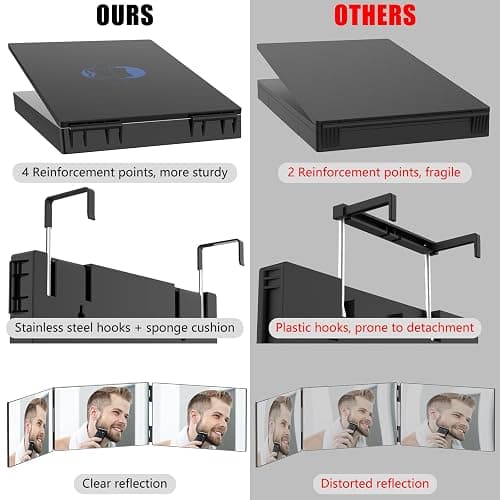 OLIBUY 3 Way Mirror for Hair Cutting, Three Way Mirror for Shaver and Makeup, Height Adjustable with Two Hold Nails, 360 Viewing Angle, Clear Anti-Fog HD Glass thumbnail 3