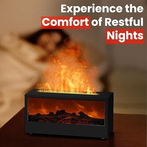 Omnexa Fireplace Flame Diffuser Air Humidifier, Essential Oil Diffuser with 7 Colors Light & Timer, Auto-Off Ultrasonic Cool Mist Aroma Humidifier for Home, Bedroom, Office, Yoga(Black) thumbnail 7