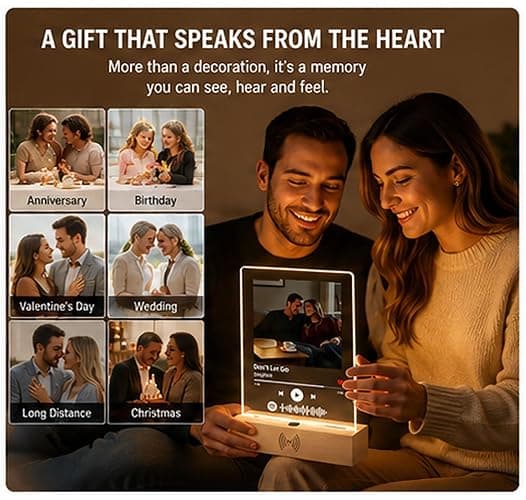 Custom Song Plaque with Built-in Music Player & Motion Sensor Light, Personalized Photo Music Plaque Gift for Girlfriend Boyfriend, Anniversary Birthday Wedding Valentine's Day Gifts thumbnail 4